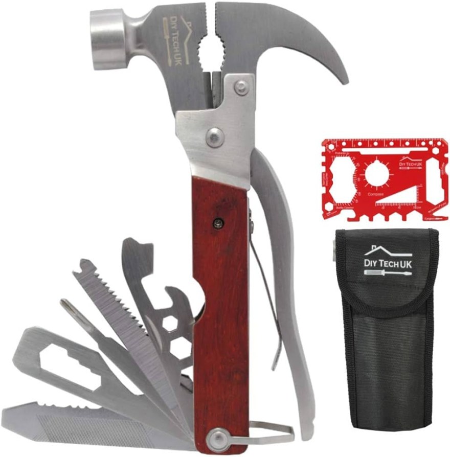 Picture of: DIY TECH UK – -in- hammer multifunctional tool + free -in- tool –  extra strong high carbon steel – pliers, bottle opener, ruler, saws,