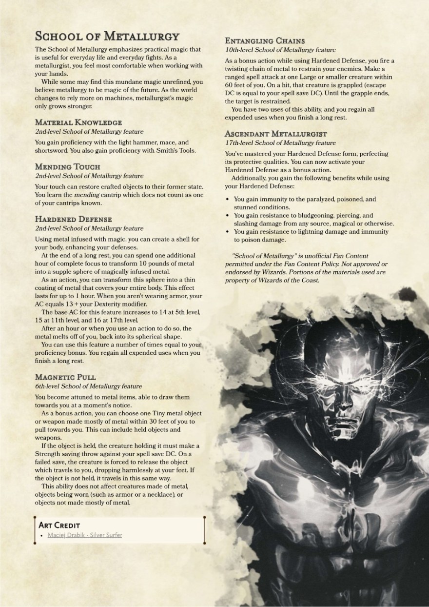 Picture of: Wizard Subclass: School of Metallurgy : r/DnDHomebrew